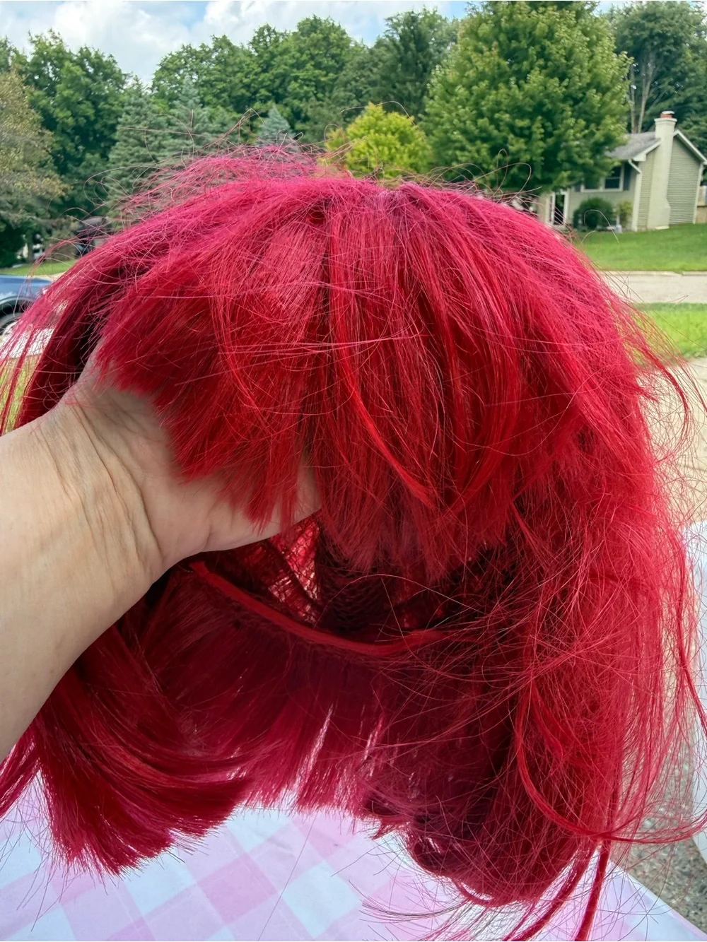 Vibrant Red short bob wig for-costume/club wear
